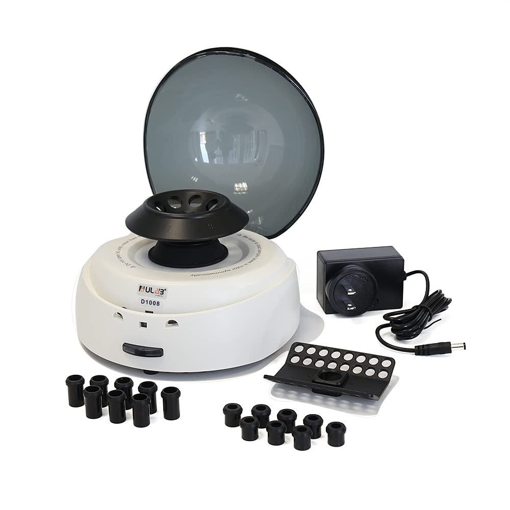 ULAB Mini centrífuga, micro centrífuga de laboratorio de sobremesa 7000RPM, bajo ruido, 2 rotores para 8 tiras de PCR de 0.20.51.50.1 fl oz y 0.0 fl