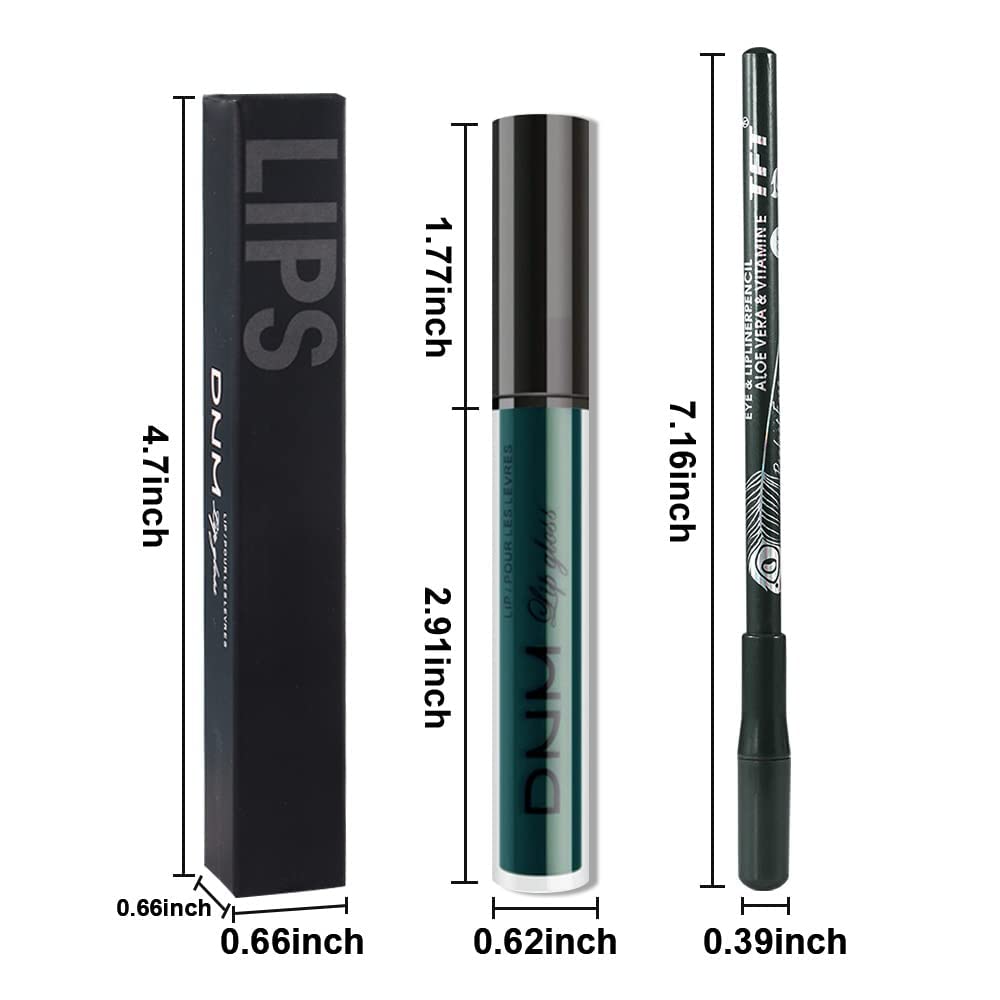 evpct Juego de 2 lápices labiales y delineador de labios color verde oscuro mate, juego de maquillaje DNM mate mate líquido de larga duración 24