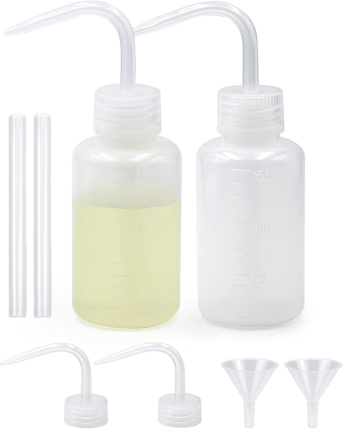 Heylcm 2 botellas de lavado de plástico de 5.1 fl oz con tapa, botella de lavado de tatuaje de boca estrecha de 5 onzas, botella de seguridad para
