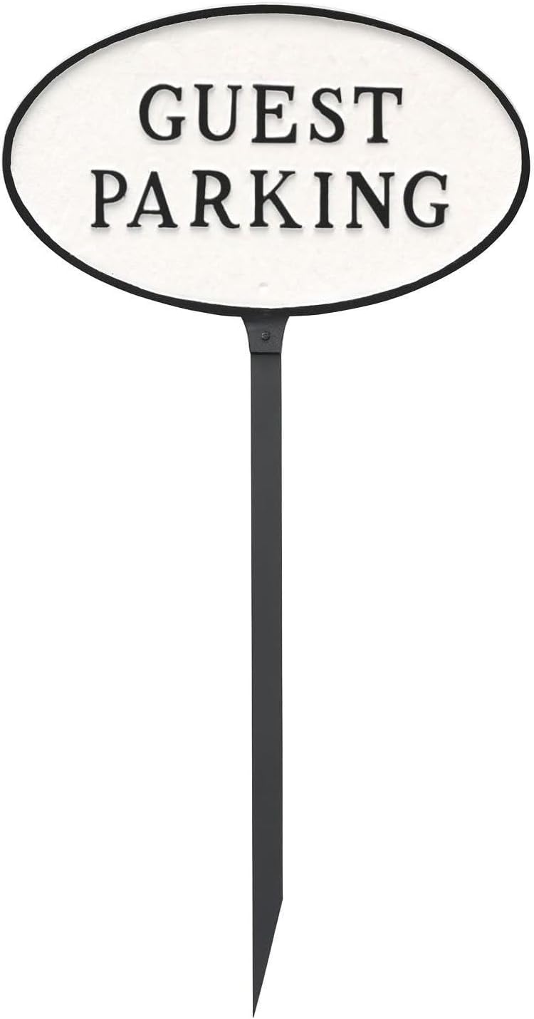 Placa ovalada de metal fundido para aparcamiento de invitados – Placa de exhibición de pared o césped – Señal de estacionamiento – Placa de negocios