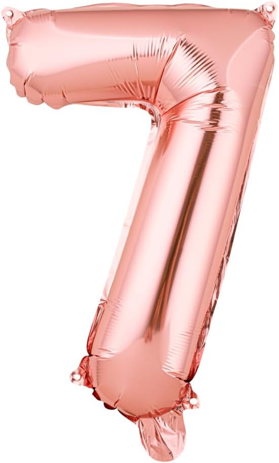 Balloonify – Globo con números de 16 pulgadas, 1 globo de fiesta reutilizable, número “7”, autosellado, globo metálico de aluminio dorado rosa,