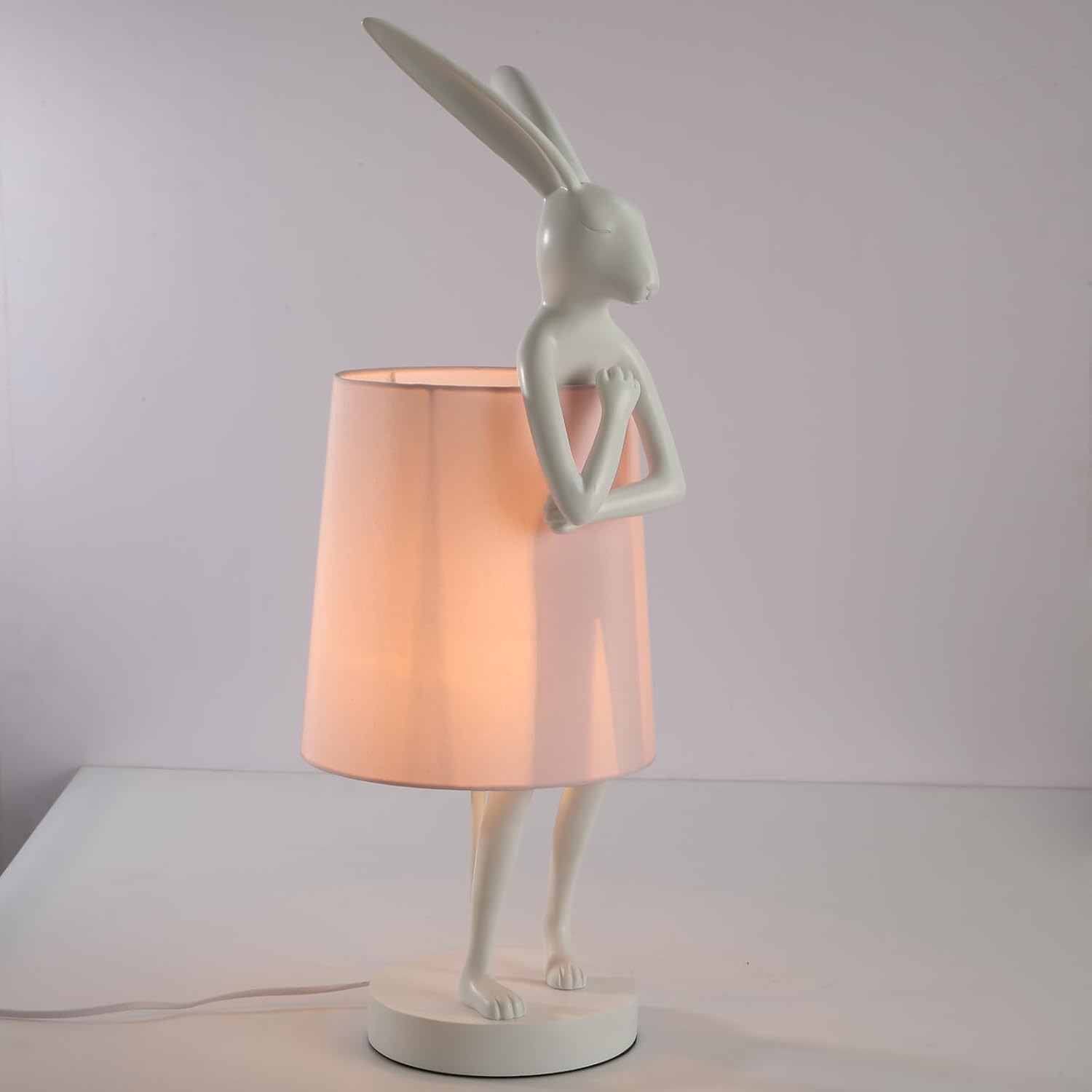 Lámparas de mesa de conejo, lámpara de mesa de conejo blanco de 25.6 pulgadas para dormitorio, lámpara de mesita de noche para niños, luz de conejo