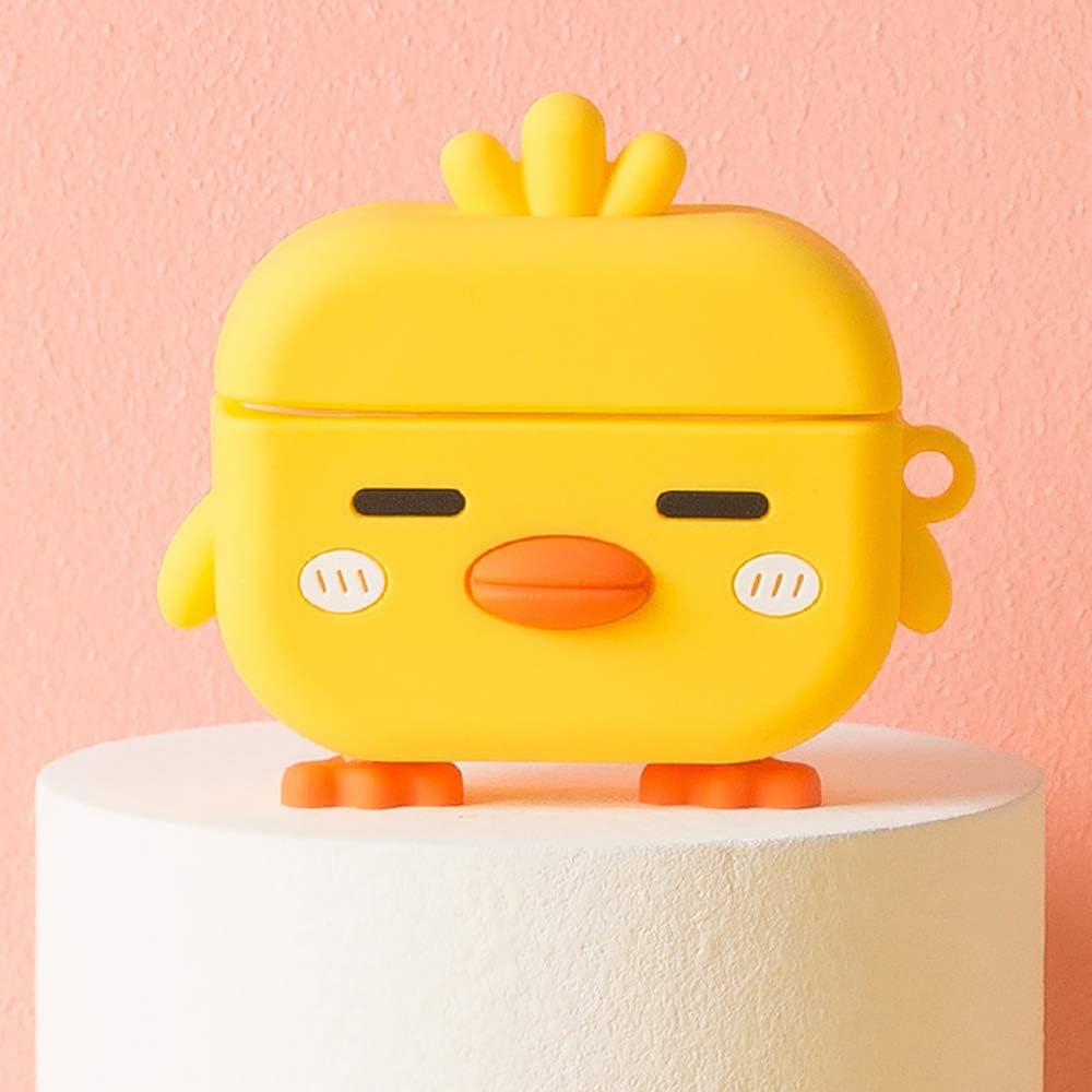LUVI Funda compatible con Airpods Pro2, linda caricatura, pato, pollo, goma suave, flexible, 3D, con correa de mano, soporte de carga inalámbrica,