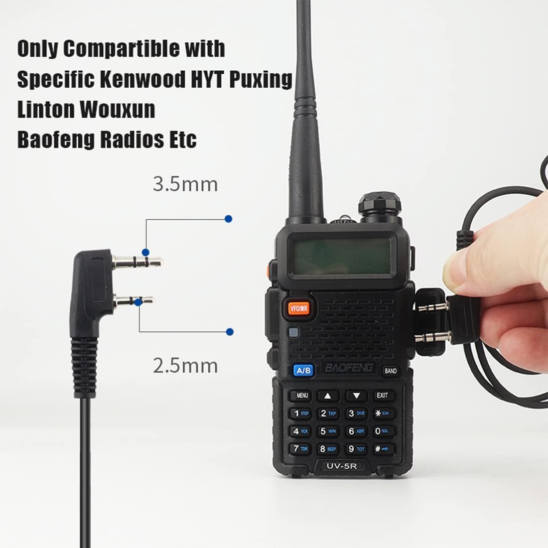 Walkie Talkies auricular con micrófono 2 pines tipo D auriculares para Baofeng uv5r bf 888s uv 82 bf f8hp Kenwood radios de 2 vías (paquete de 2)