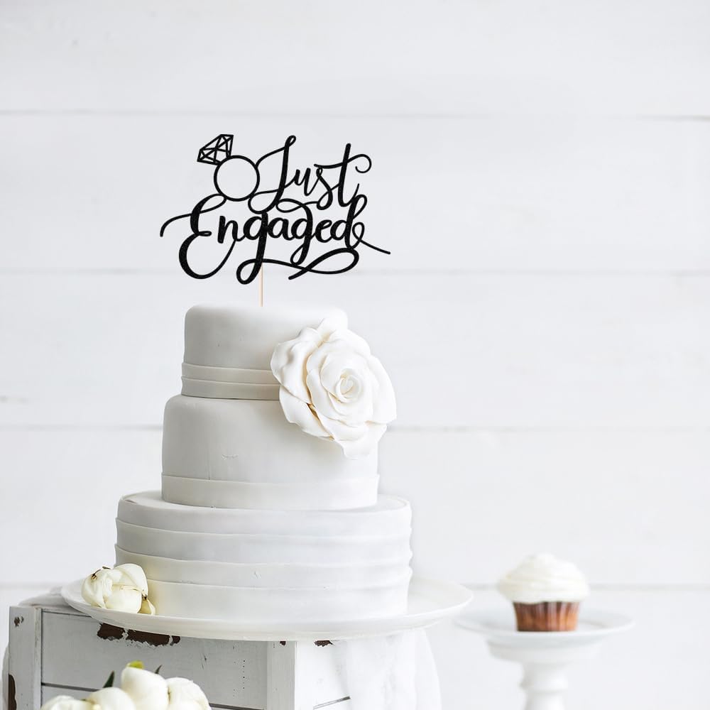 Just Engaged – Decoración de pastel para decoración de fiesta de compromiso, letrero de anillo de compromiso, decoración de pastel de compromiso