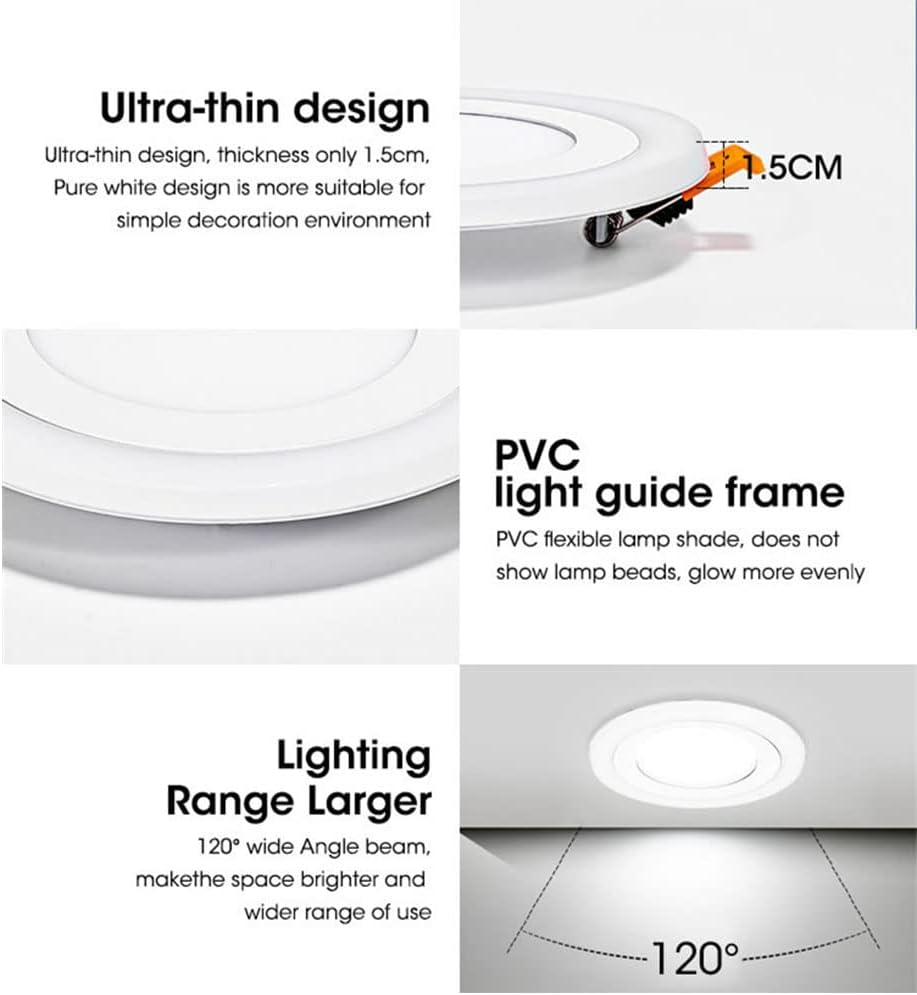 BOLXZHU Paquete de 2 luces LED de techo, luz LED redonda de doble color (blanco frío + azul), iluminación LED empotrable ultrafina, (12+4) W 7.7