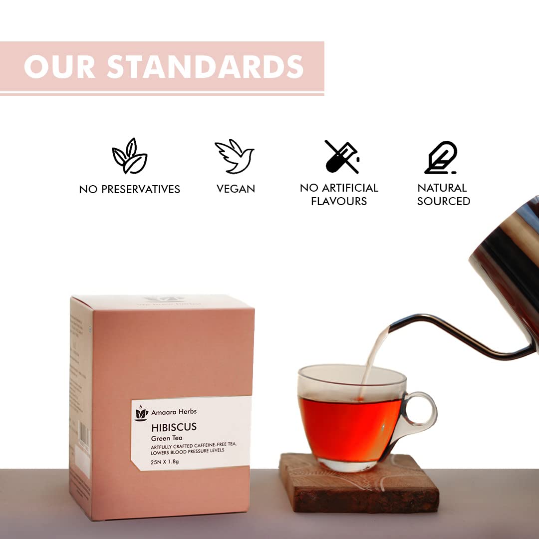 Té verde hibisco de Amaara  Hace 25 tazas  Té purificador de sangre  Bueno para el cabello y la piel  Flor de hibisco y té verde  Té de hierbas