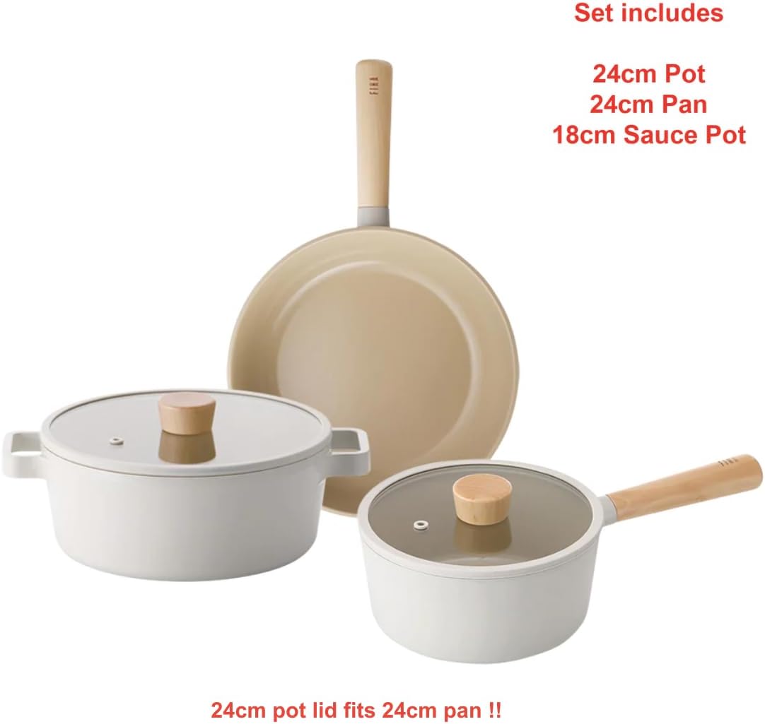 NEOFLAM FIKA – Juego de utensilios de cocina  Sartén de 7.1 in, sartén de 9.4 in, olla de 9.4 in  Hecho en Corea