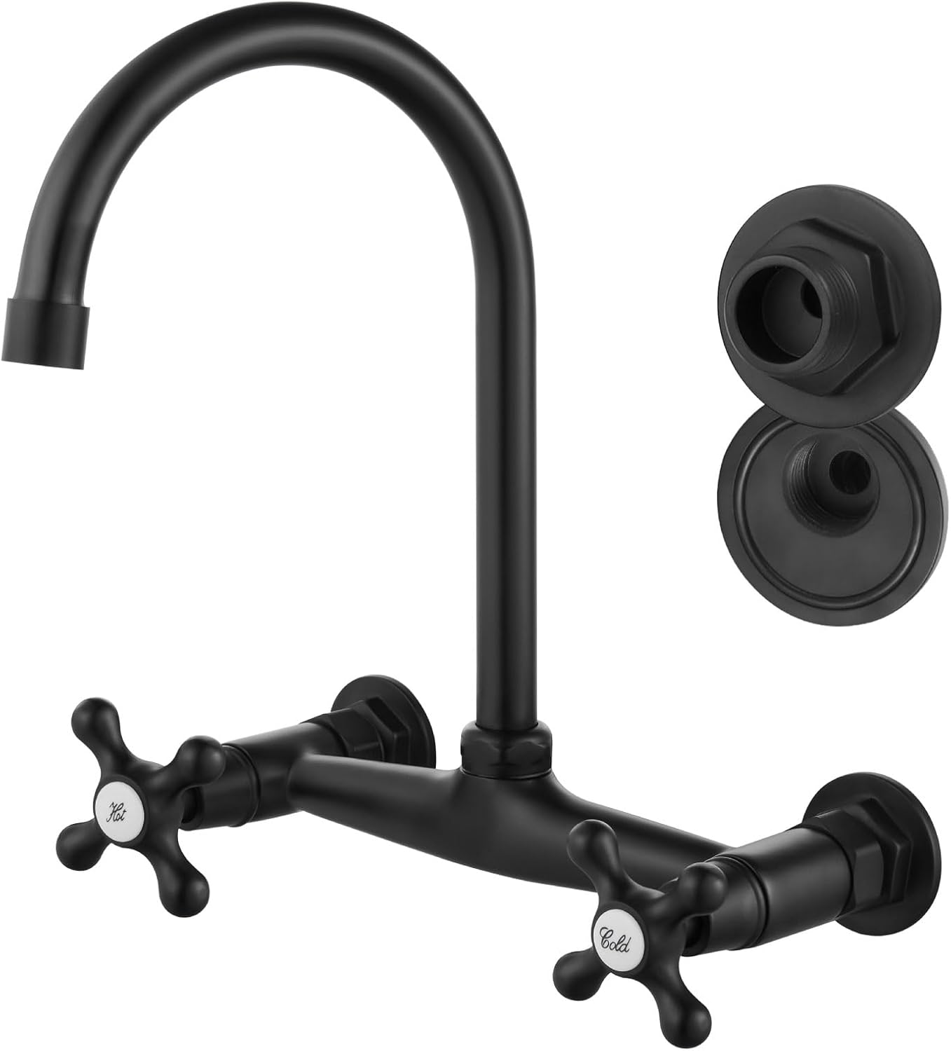 Airuida Grifo de latón negro mate de montaje en pared con doble mango y adaptador ajustable