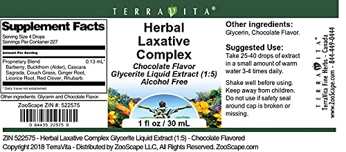 TerraVita Extracto líquido de glicerita complejo laxante herbario (15) – Sabor a chocolate (1 oz, ZIN 522575)