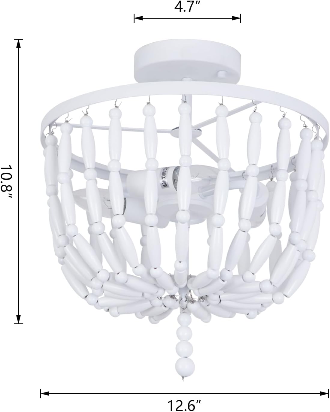 Lámpara de techo con cuentas de madera, estilo bohemio, 3 luces, semiempotrada, lámpara de techo blanca para sala de estar, dormitorio, guardería,