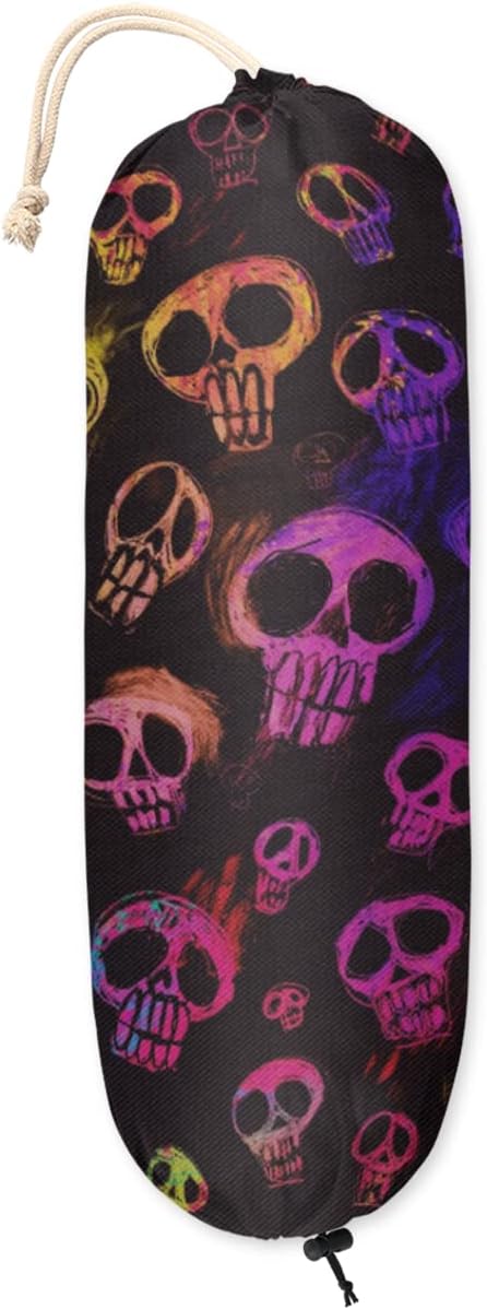 Skulls – Soporte para bolsas de plástico para Halloween, lindo organizador de bolsas de plástico para montaje en pared, reutilizable, grande,