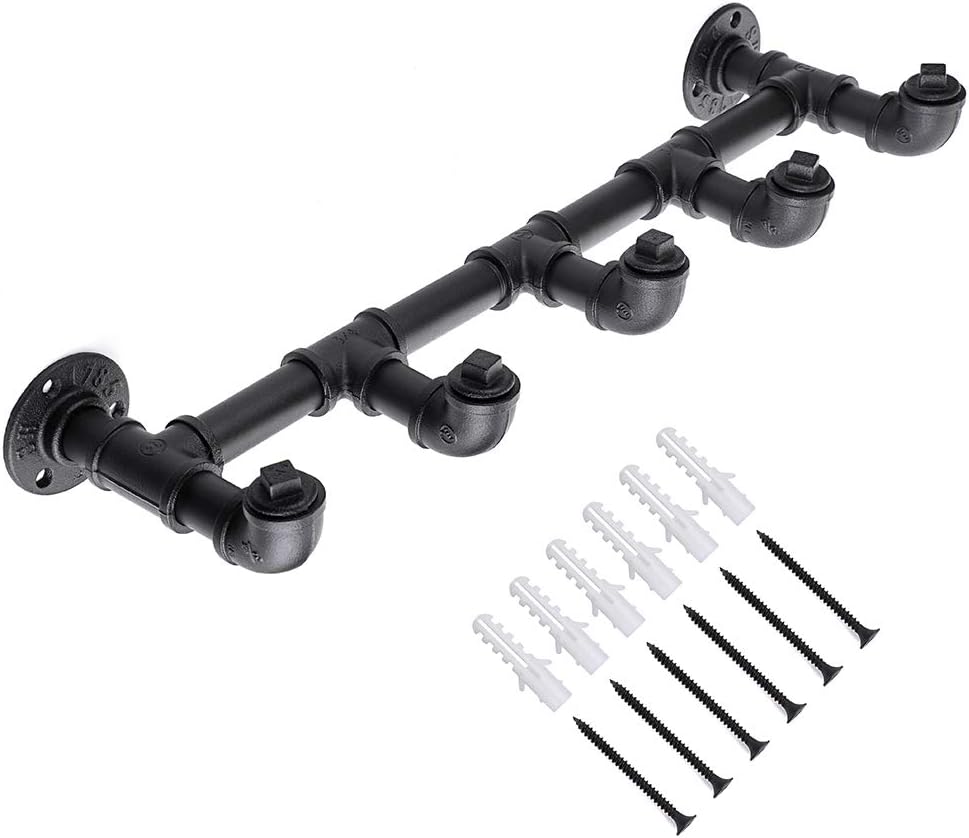 Sumnacon Toallero industrial con 5 ganchos, perchero de ropa resistente vintage con tornillos, riel de almacenamiento de ropa de hierro rústico para