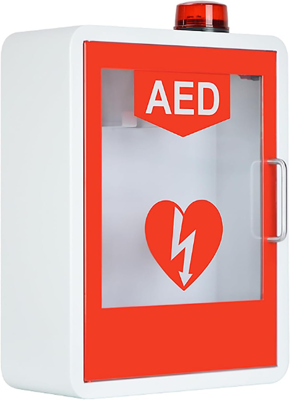 Armario AED, gabinete de almacenamiento de desfibrilador de primeros auxilios montado en la pared con sistema de alarma y control de acceso