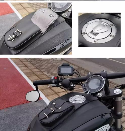 Universal motocicleta negro PU tanque de combustible chap remaches sujetador cubierta de tanque de gas de cuero almohadilla de panel de babero bolsa