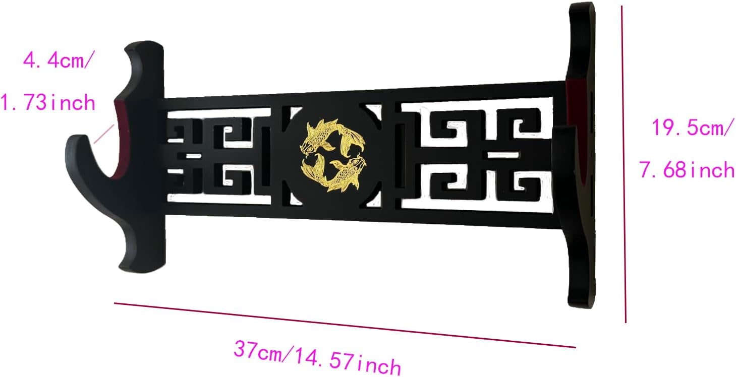 Katana – Soporte de pared para espada de terciopelo de 1 nivel, patrones de peces dorados, soporte acolchado de espada samurái, soporte de espada