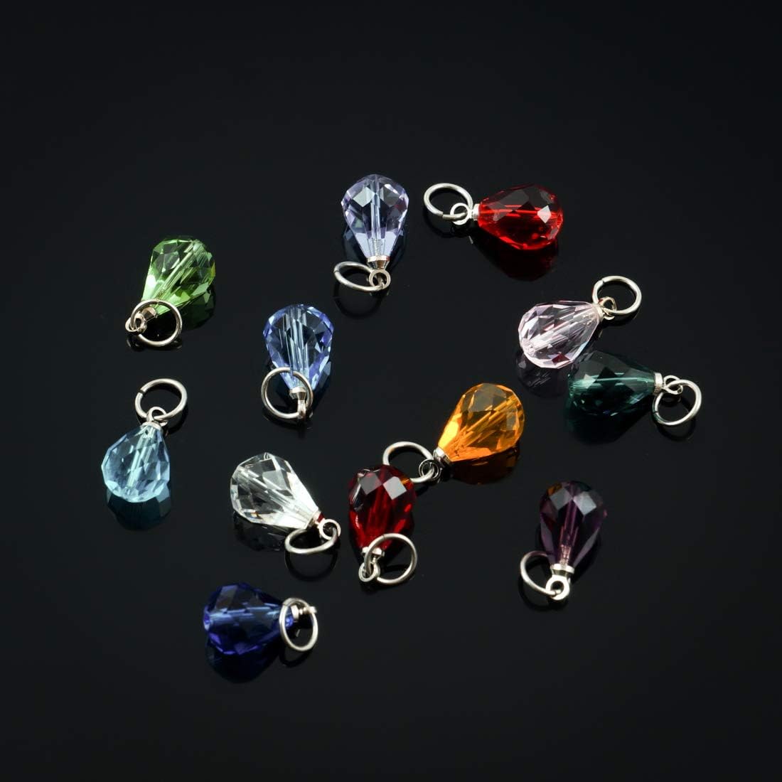 10 cuentas sueltas de piedra natal de enero de Adabele de 0.394 pulgadas con forma de lágrima austriaca y pera, cuentas de gota con anillos para