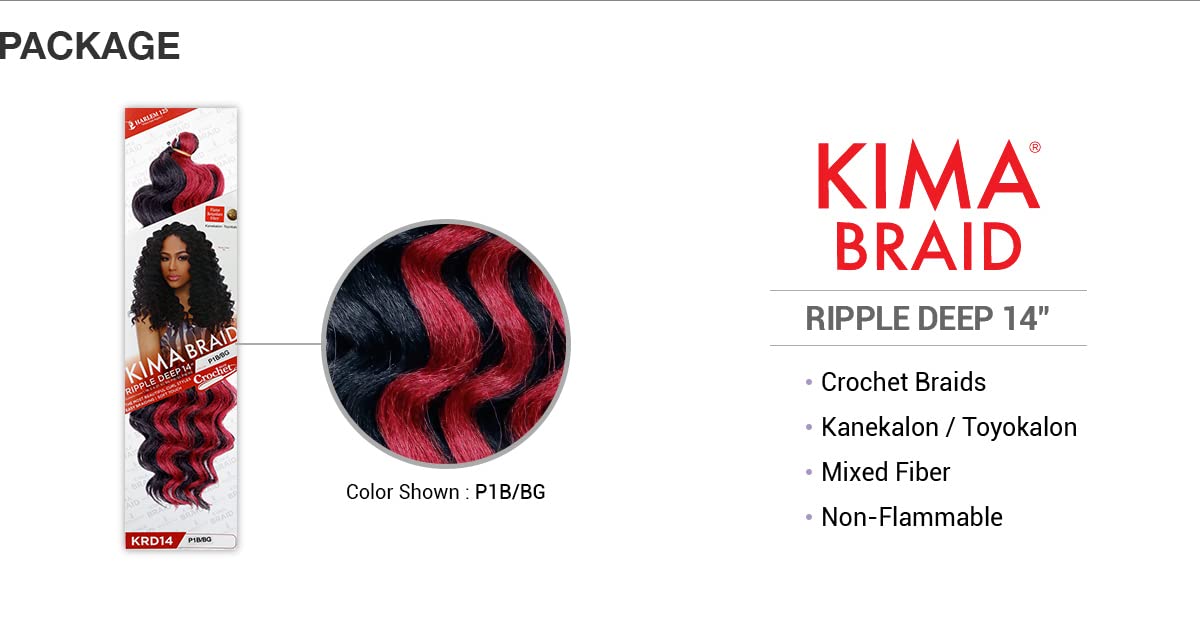 Harlem 125 Trenzas de pelo sintético Kima Braid Ripple Deep 14 pulgadas (paquete de 5, 1B)