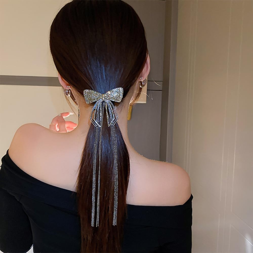 Pinza para el pelo de mariposa de cristal con diamantes de imitación de mariposa dorada con borla larga, pinza de mandíbula de mariposa de metal,