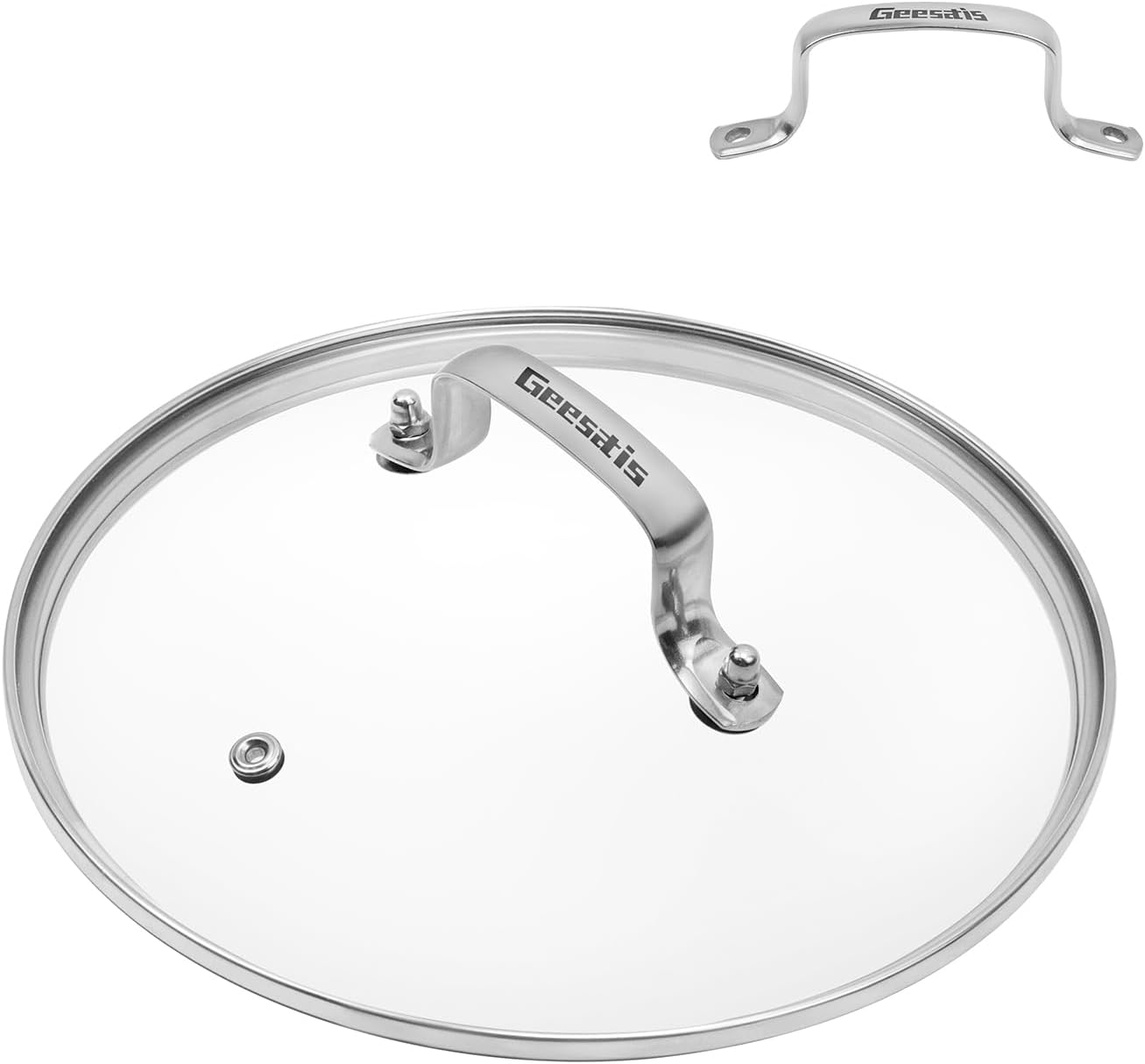 Geesatis Tapa de vidrio para olla de 8 pulgadas, tapa de vidrio templado, borde de acero inoxidable y asas, tapas universales que soportan 356 F