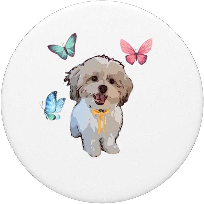 Shih Tzu Perro con diseño de mariposas  PopSockets Grip y soporte para teléfonos y tabletas