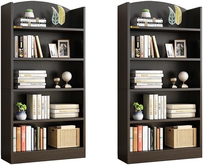 Estantería negra de 5 niveles y estantería abierta, estantería de madera de 47.24 pulgadas de alto con estante de almacenamiento, estantes de