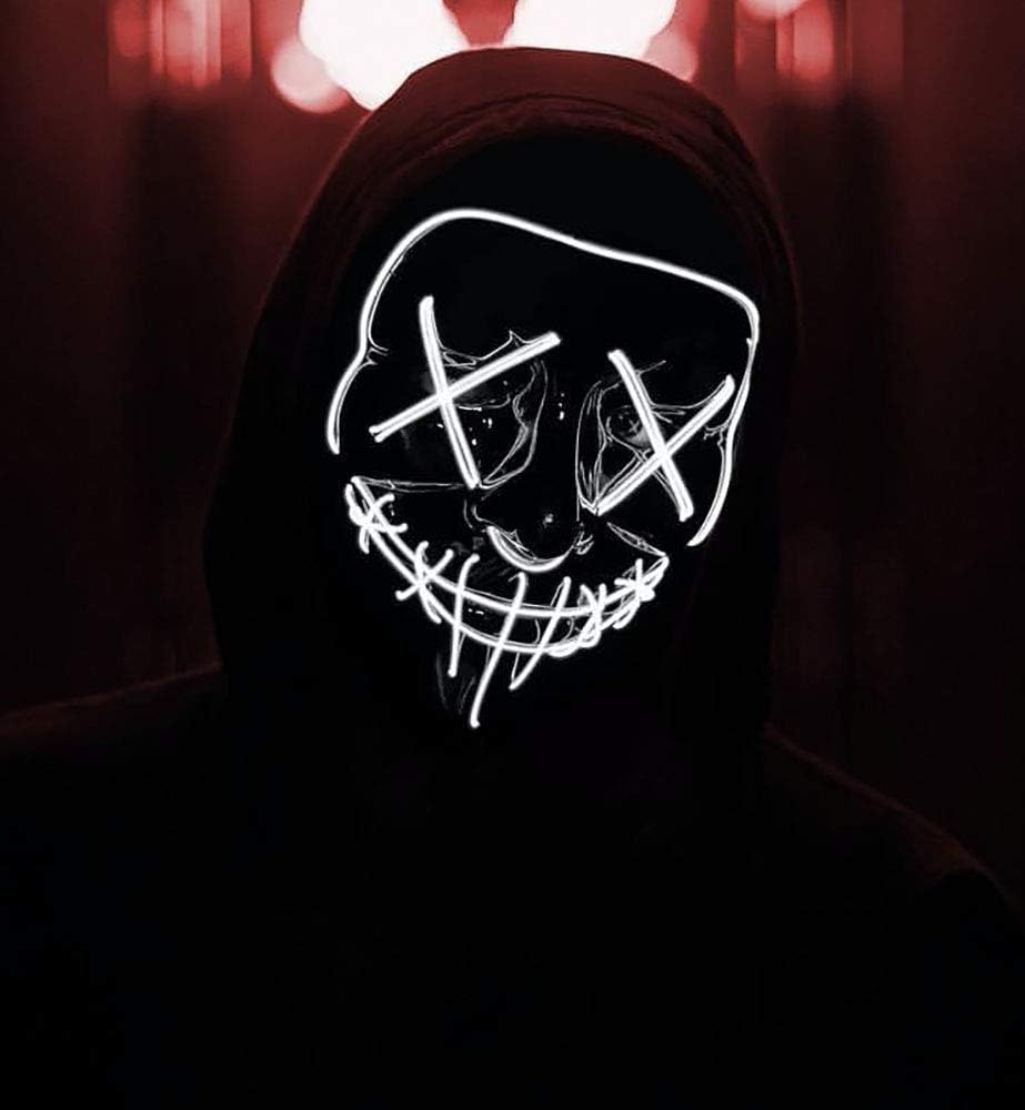 Máscara de miedo de Halloween con luz LED, máscara de purga LED, máscara de purga LED, alambre de luz para festivales, cosplay, disfraces, fiestas