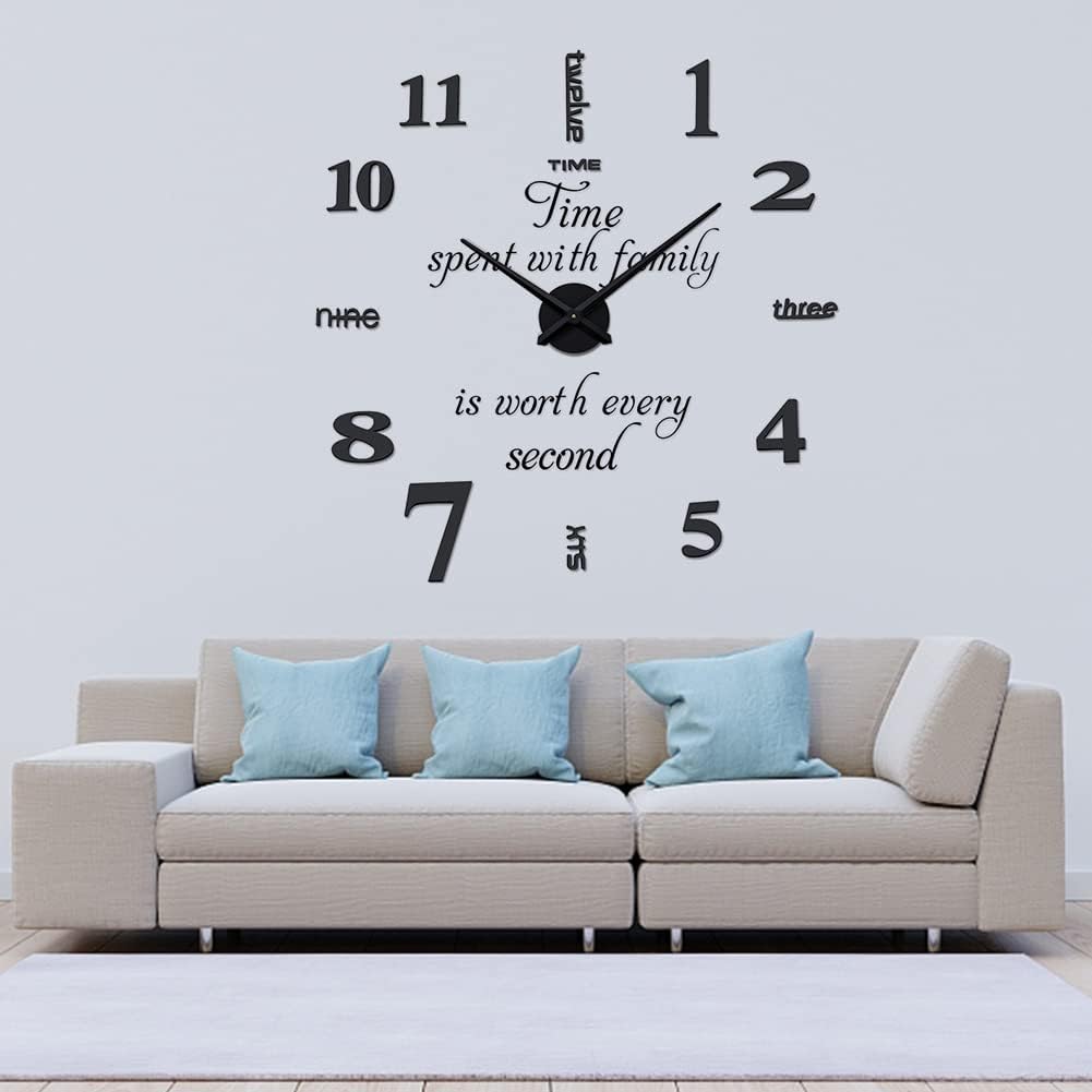 Reloj de pared grande 3D sin marco, con adhesivo de superficie de espejo, creativo y minimalista, sin marco, fácil de pegar, para el hogar, sala de