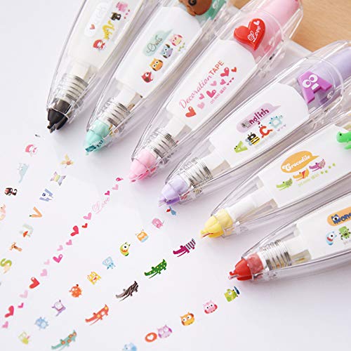 Bolígrafo decorativo tipo prensa de animales para bricolaje, 2023 con cinta decorativa de corrección de encaje, bonito bolígrafo de cinta decorativa