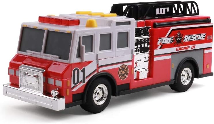 Mighty Fleet Rescue Force – Escalera de camión de bomberos de 12 pulgadas con luces y sonidos realistas, juego de ruedas gratis y escalera de
