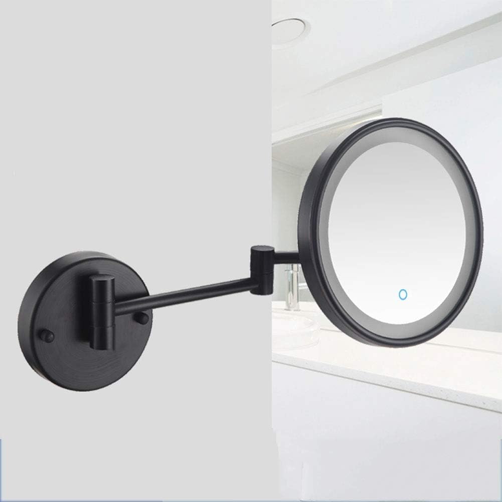FORTTS Espejo de maquillaje montado en la pared de 8 pulgadas, espejo de maquillaje con luces LED, pantalla táctil, de un solo lado, giratorio de