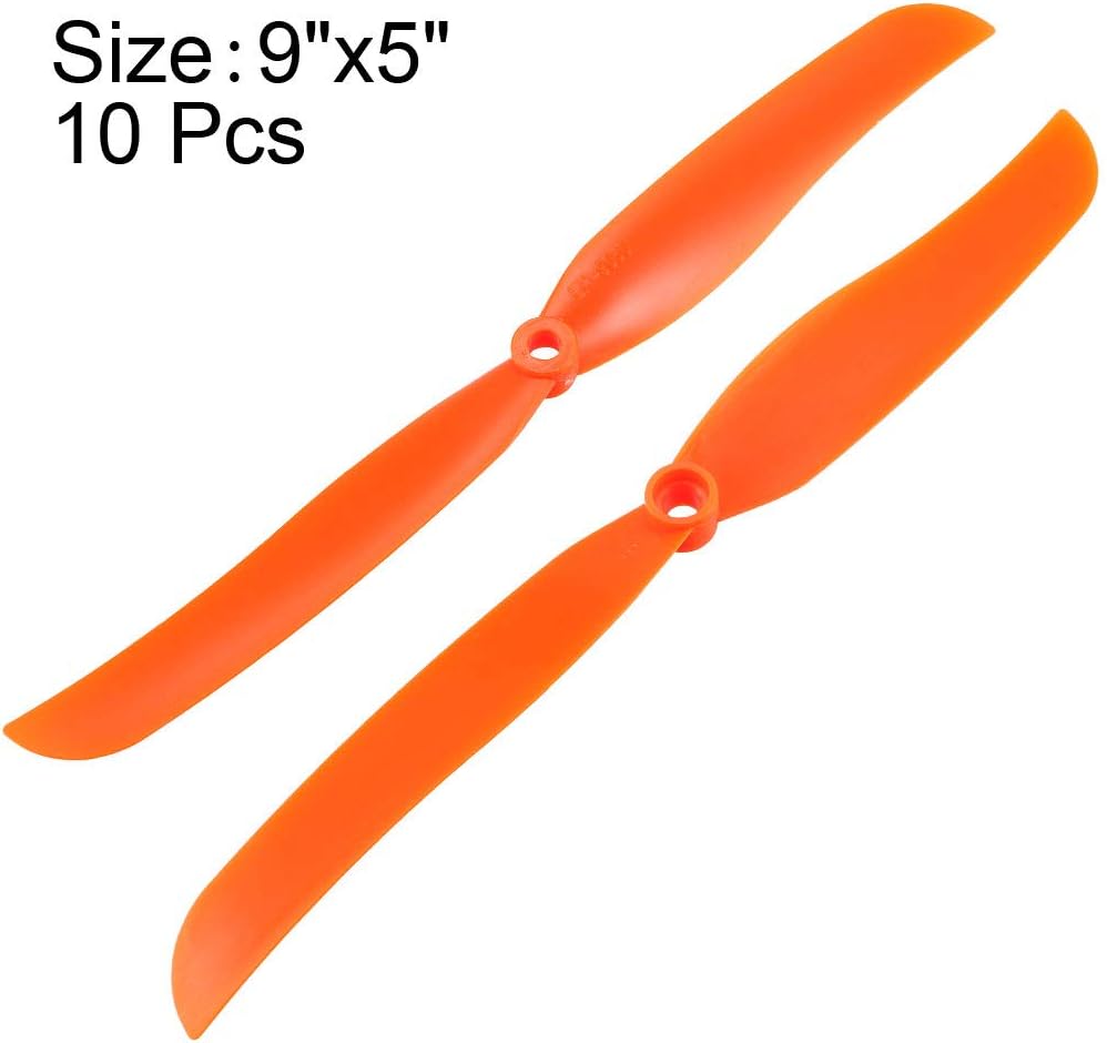 uxcell RC Propellers CW 9050 9×5 pulgadas 2 paletas de ala fija para juguete de avión, nailon naranja, 10 piezas con anillos adaptadores