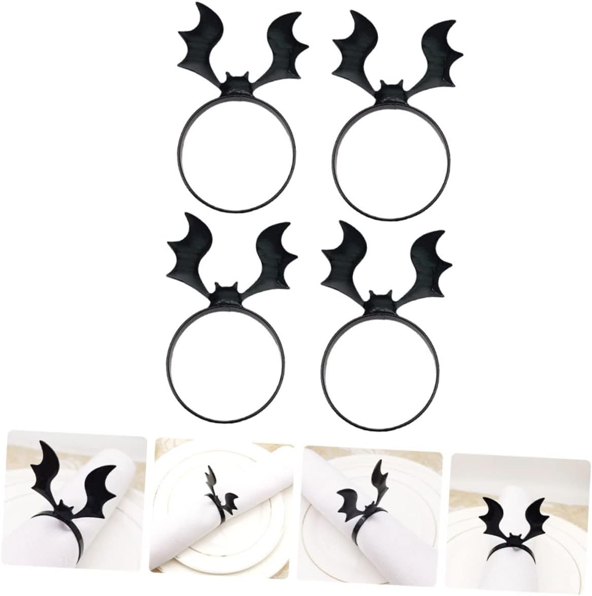 NOLITOY Servilleteros de murciélago de color negro, 4 piezas, servilletero, decoración práctica, decoración negra, servilleteros de metal,