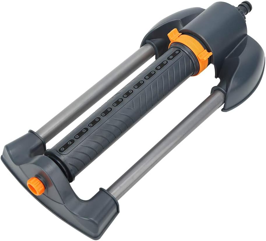 Fydun Aspersor de jardín de 20 agujeros con base de metal, rociador oscilante giratorio para césped, ángulo Sp, 20 agujeros, para jardín, metal para