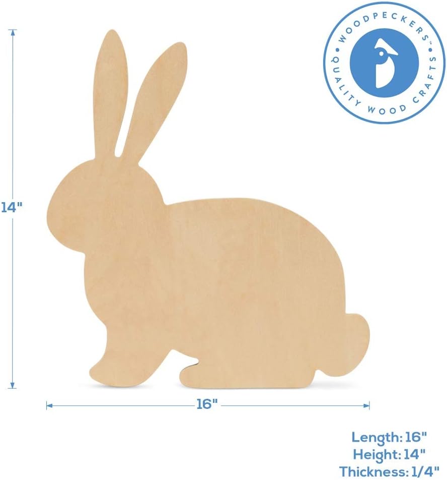 Recorte de conejo de madera jumbo de 16 x 14 pulgadas, paquete de 3 recortes de conejo de Pascua de madera sin terminar para pintar para