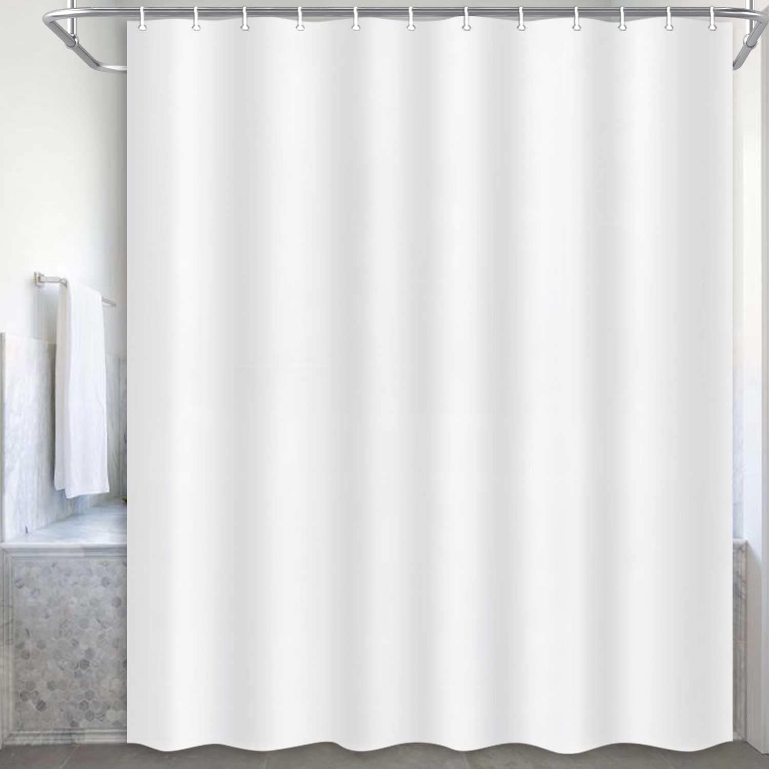 JAWO Cortina de ducha de 72 x 72 pulgadas, tela de poliéster impermeable para baño, spa y hotel, cortinas de baño de tela blanca lavables a máquina