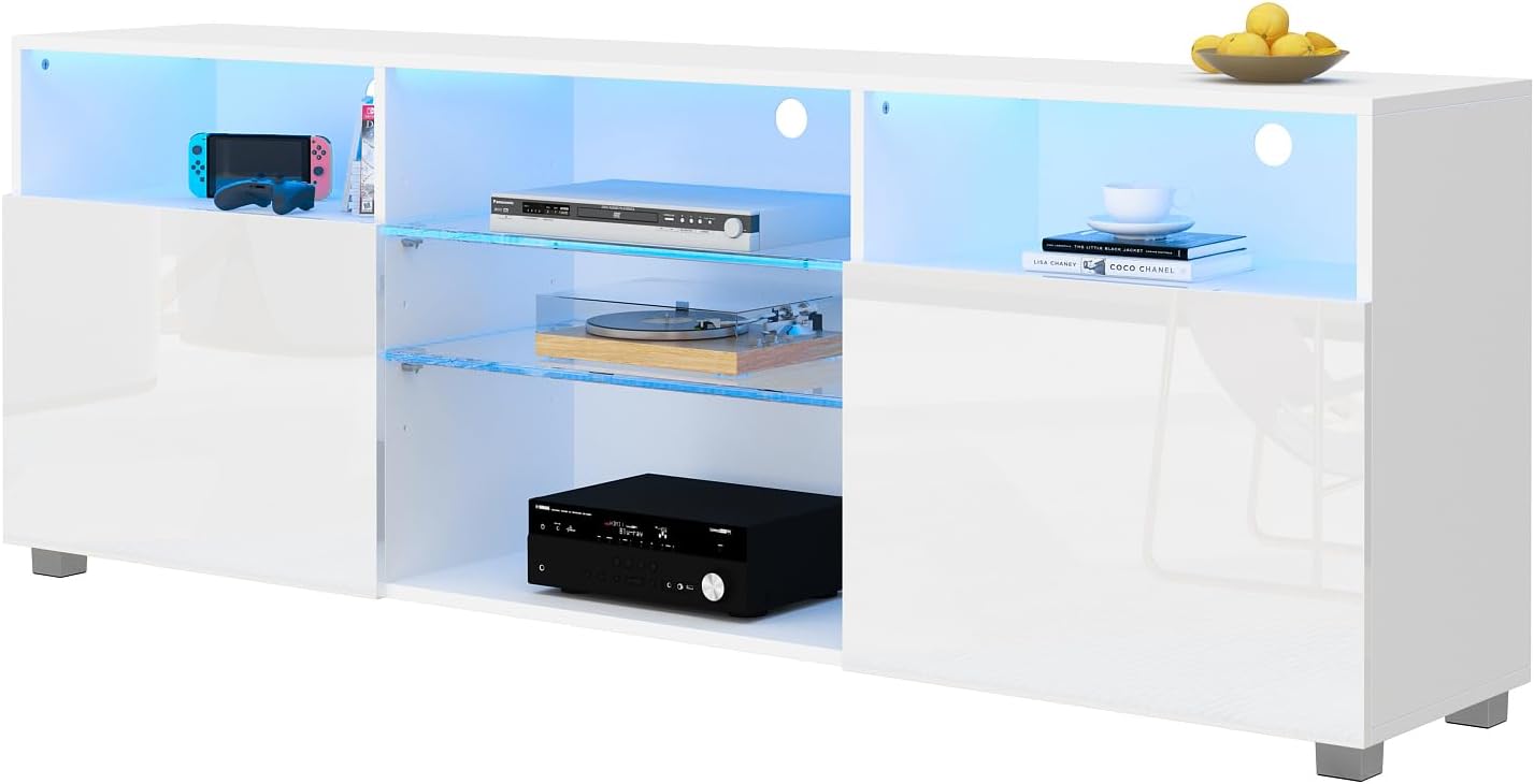 St.Mandyu Soporte de TV LED para TV de 6575 pulgadas, moderno centro de mesa de televisión con cajón y luces LED, centro de entretenimiento de alto