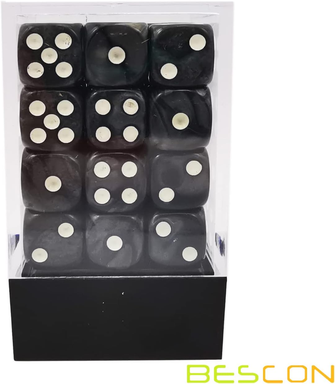 Bescon 0.472 in 6 lados dados 36 en caja de ladrillos, 0.472 in seis caras Die (36) bloque de dados, mármol negro
