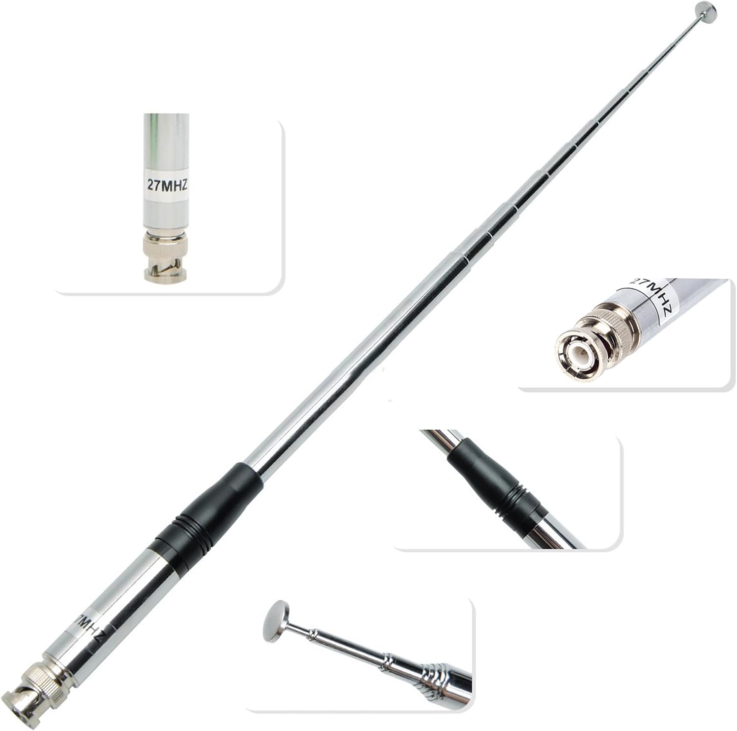 Antena CB de 27 MHz telescópica con base magnética de 2.16 pulgadas y cable de 196.85 pulgadas PL259 conector BNC macho de 9 pulgadas a 51 pulgadas