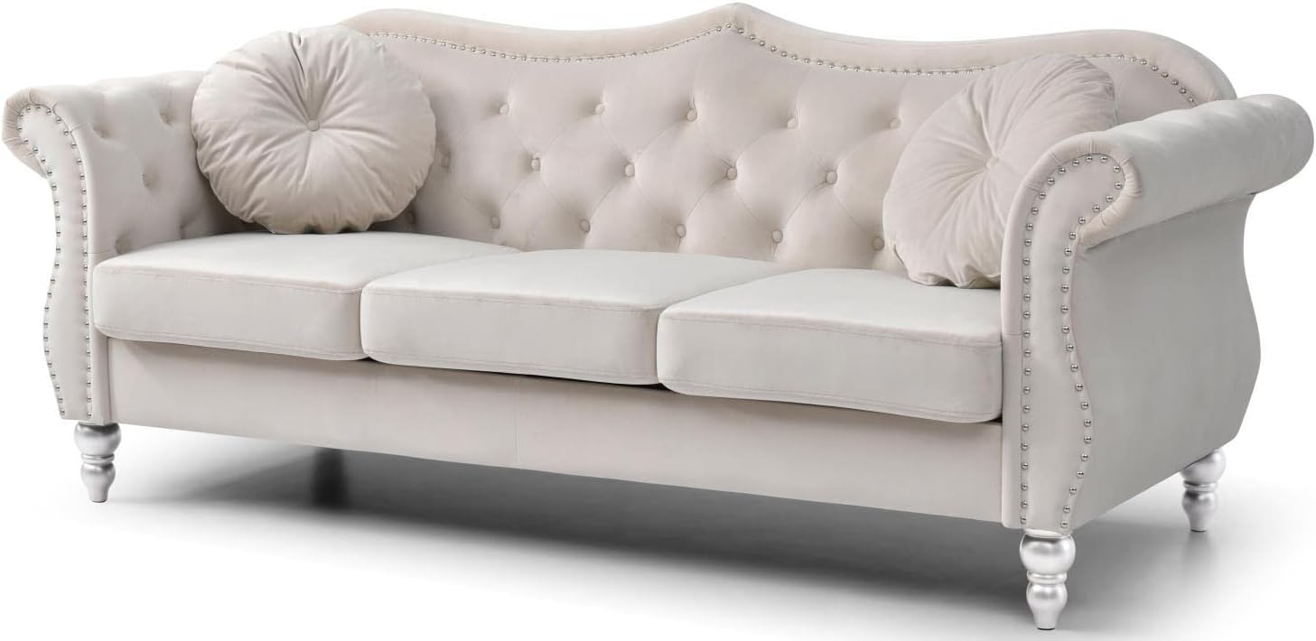 Glory Furniture Sofá de terciopelo Hollywood en marfil