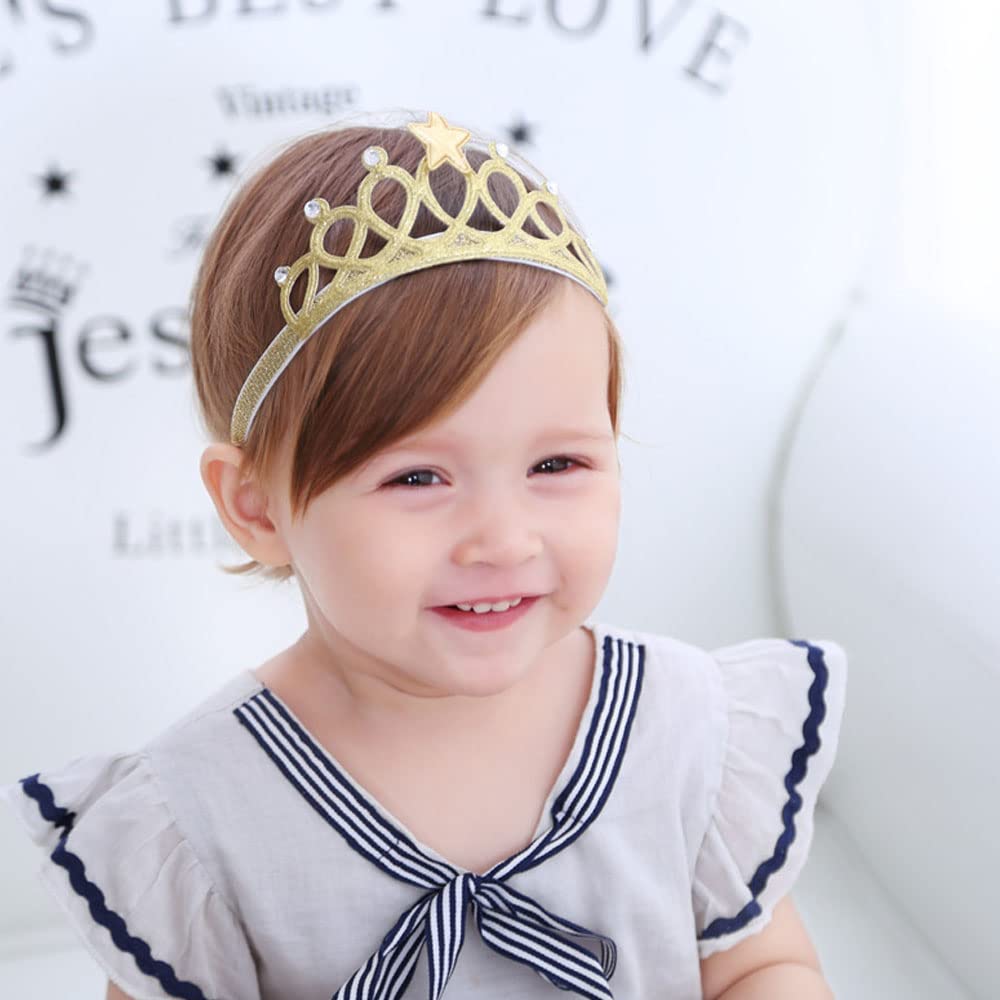 DonLeeving Paquete de 6 diademas de tiara con purpurina para niñas, bandas elásticas para el pelo de princesa para niños pequeños