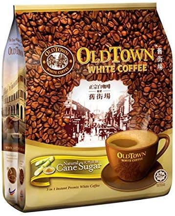 Old Town White Coffee Sabor natural de azúcar de caña 3 en 1 (paquete de 4 x 15 bolsitas) Importado de Malasia