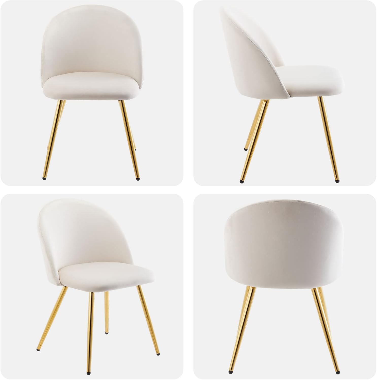 TUKAILAi Juego de 2 sillas de comedor de terciopelo, silla auxiliar moderna, asiento tapizado y respaldo con patas cromadas doradas para cocina,