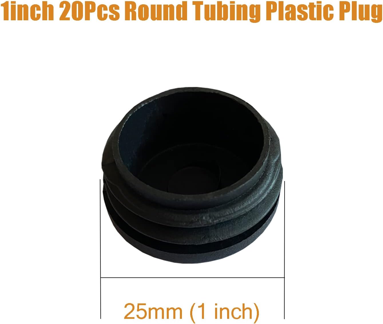 Tapón redondo de tubo de 1 pulgada, 20 tapones de plástico para silla, tapón de acabado deslizante, color negro, 0.984 in