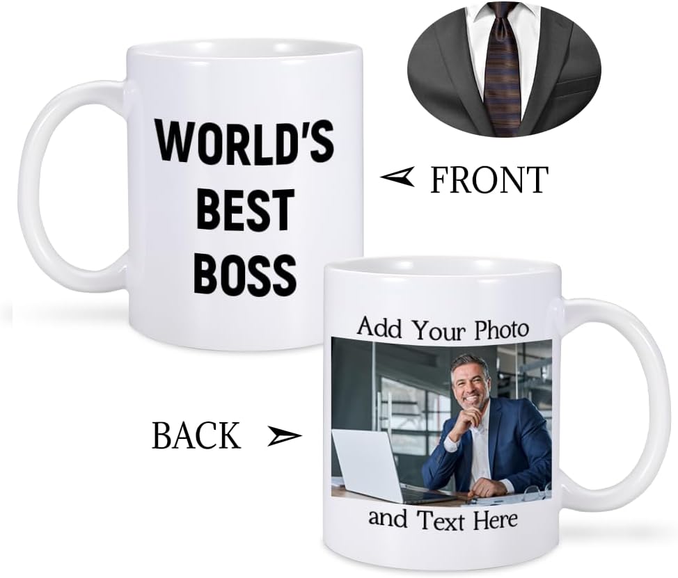 Regalos para jefe, mujeres, hombres, regalo del día del jefe, regalos divertidos para jefe, dama, mujer, taza de café con foto personalizada, taza