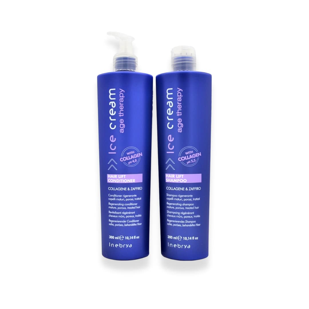 Juego de champú y acondicionador Ice Cream Age Therapy Tratamiento revitalizante y regenerador con colágeno, elastina y zafiro para cabello dañado y
