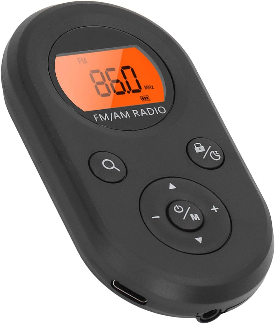 Radio portátil AM FM Mini con retroiluminación y auriculares para exteriores (negro)