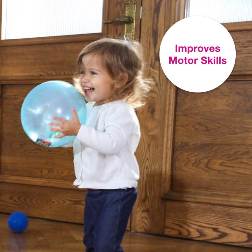 Edushape Bola sensorial de bola suave arcoíris para bebés y niños pequeños  7 pulgadas desinflada multicolor mini bola ruidosa con cuentas coloridas