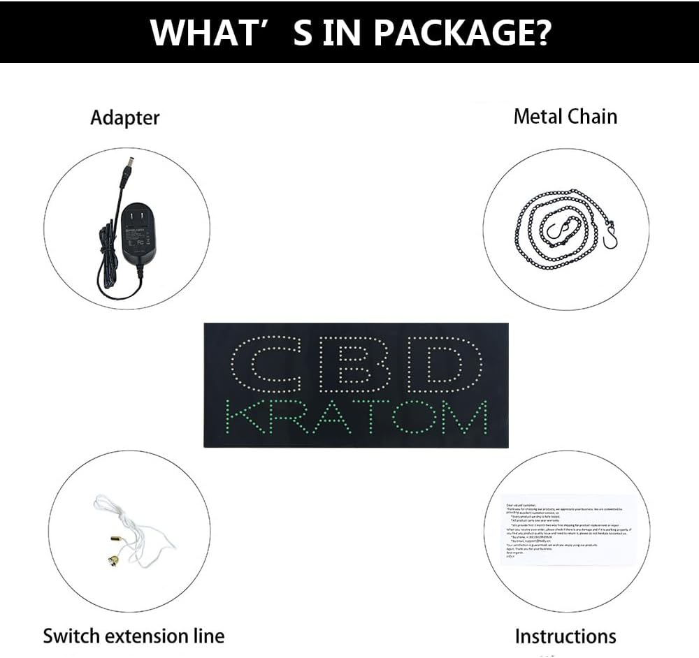Letrero LED Kratom CBD para negocios, letrero abierto LED súper brillante para ahumadero, letrero de publicidad eléctrica para tienda de tabaco,