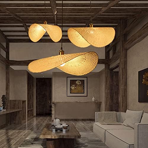 NIUYAO Lámpara colgante vintage de madera con hoja de loto, iluminación de suspensión de simplicidad, lámpara de estilo de bambú individual,